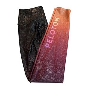 Peloton x WITH Wear It To Heart Ombre Glitter Leggings Black Orange Womens M